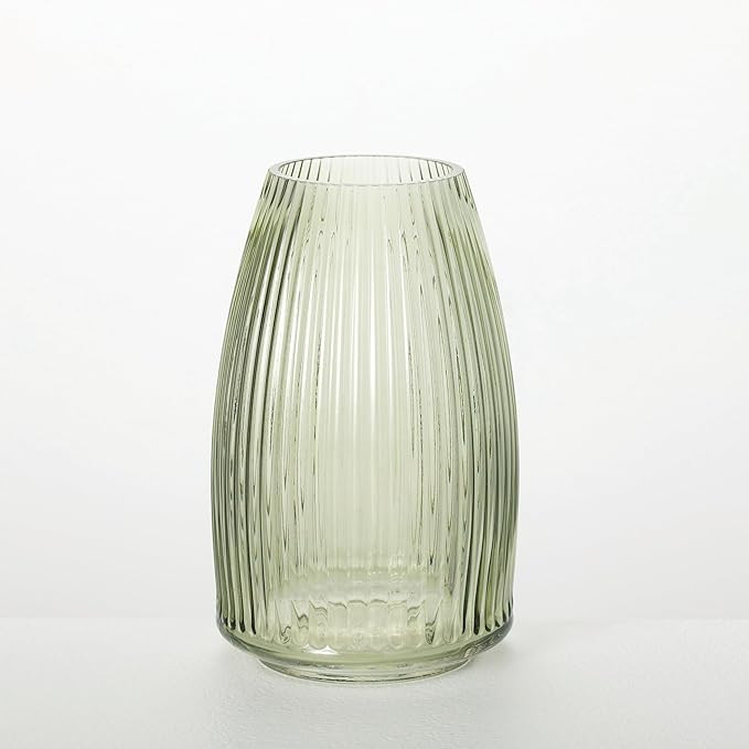 Sullivans Green Ribbed Glass Vase, 8"H x 5"W, Modern Home Decor Flower Vase for Shelf, Table, Cen... | Amazon (US)