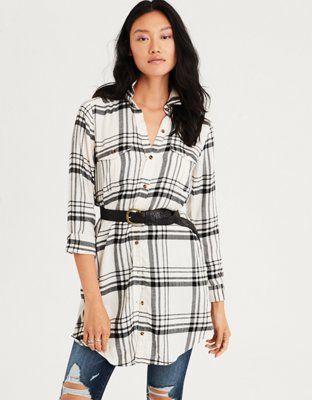 AE Plaid Button Down Shirt Dress | American Eagle Outfitters (US & CA)