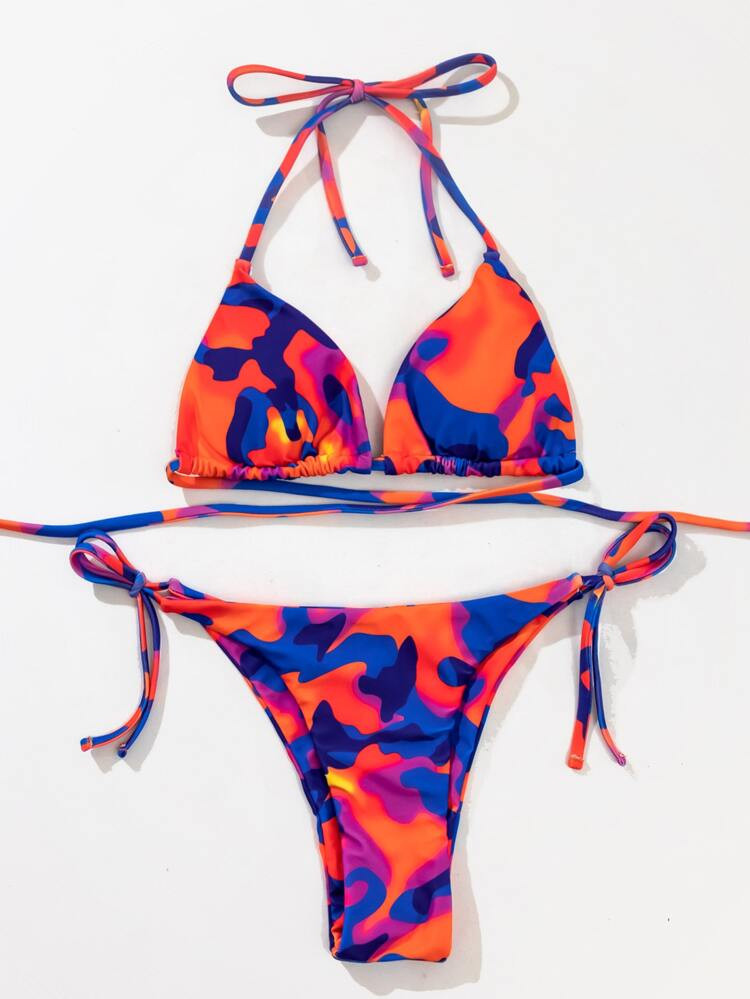 Camo Print Triangle Tie Side Bikini Swimsuit | SHEIN