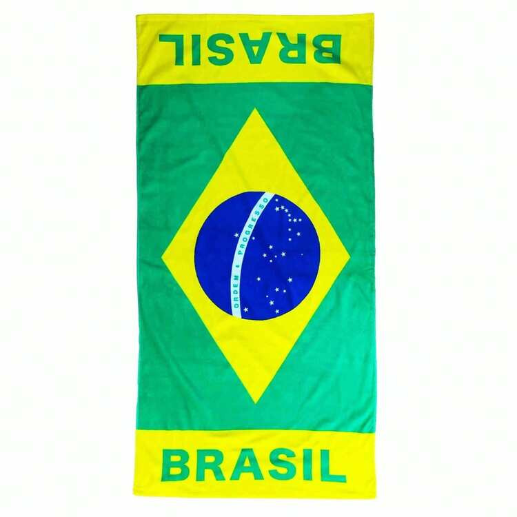 1pc New Giant Brazil Flag Cotton Beach Towel, Brasil Sports Fans Bath & Beach Towel Soft & Absorbent Microfiber Towel, Suitable For Bathroom, Swimming, Fitness, Yoga, Lightweight & Portable, Wind & Sun Protection, Ideal For Summer Travel & Decoration | SHEIN