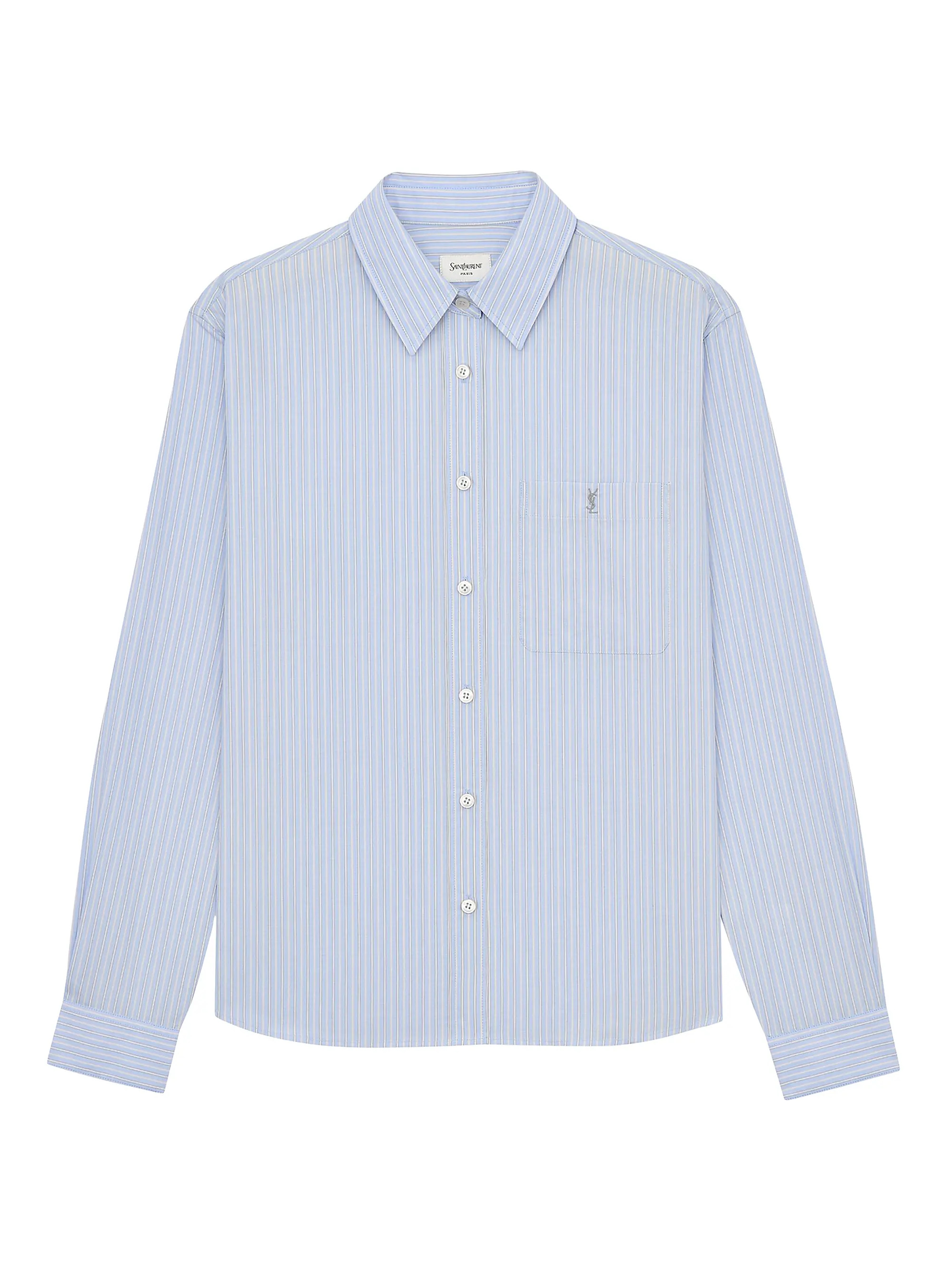 Saint Laurent Cassandre Shirt in Striped Cotton Poplin | Saks Fifth Avenue | Saks Fifth Avenue