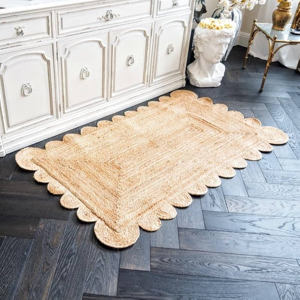 knight fury Scalloped Natural Jute Area Rug, Hand Woven Classic Rug Kitchen Rugs, Rugs for Living... | Amazon (US)