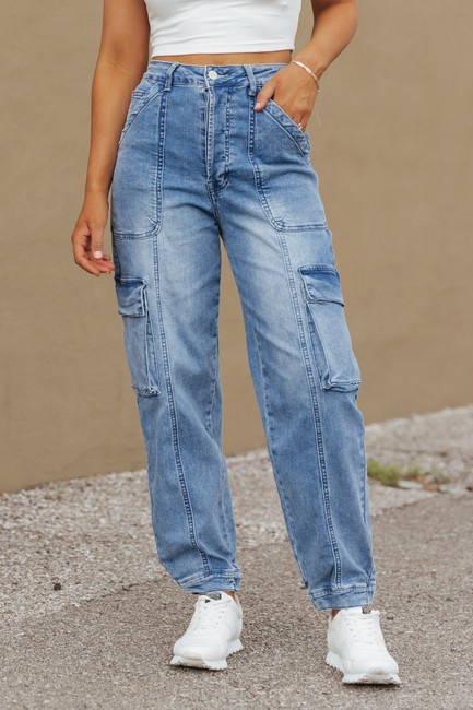 Medium Wash Denim Utility Jogger | Magnolia Boutique