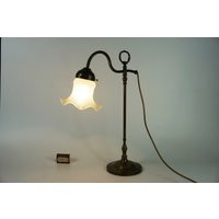 Art Nouveau Brass Table Lamp, Vintage Adjustable Old Night Stand Desk Frosted Glass Brass Desk Lamp | Etsy (US)