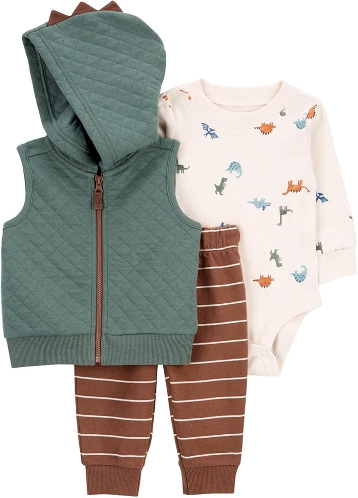 Carter's Baby Boys' 3 Piece Plaid Patch Little Vest Set | Amazon (US)