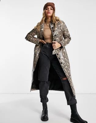 Missguided button front trench in snake print | ASOS (Global)