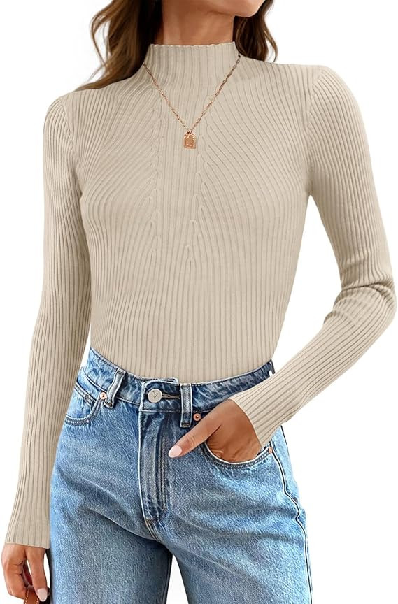 ZESICA Women's 2025 Fall Long Sleeve Turtleneck T Shirt Ribbed Knit Sweater Slim Fit Basic Casual... | Amazon (US)