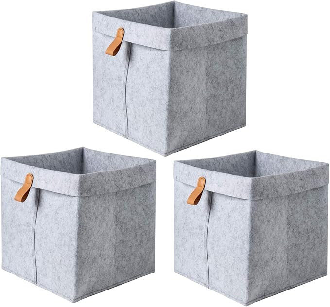 FADDA Felt Storage Basket, Fabric Cloth Storage Bin Collapsible Organizer Basket with Handle for ... | Amazon (US)