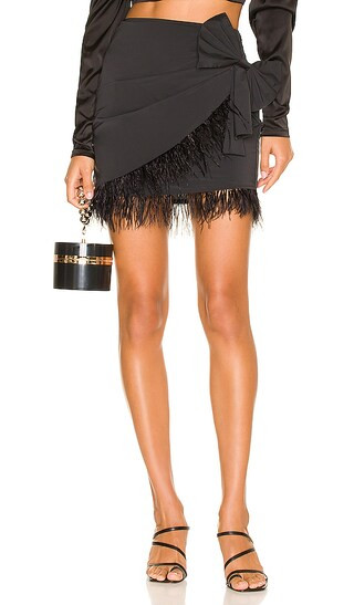 MAJORELLE Feather Mini Skirt in Black. - size XXS (also in XS) | Revolve Clothing (Global)