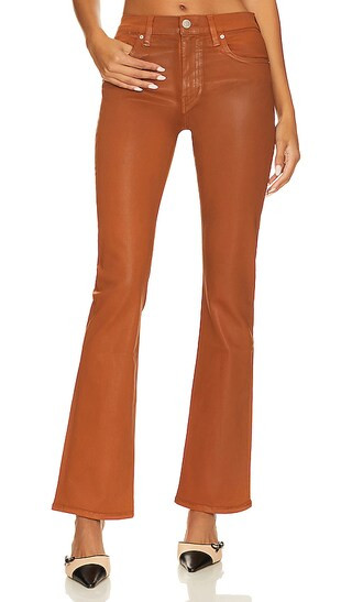 Barbara High Rise Baby Flare in Coated Caramel Cafe | Revolve Clothing (Global)