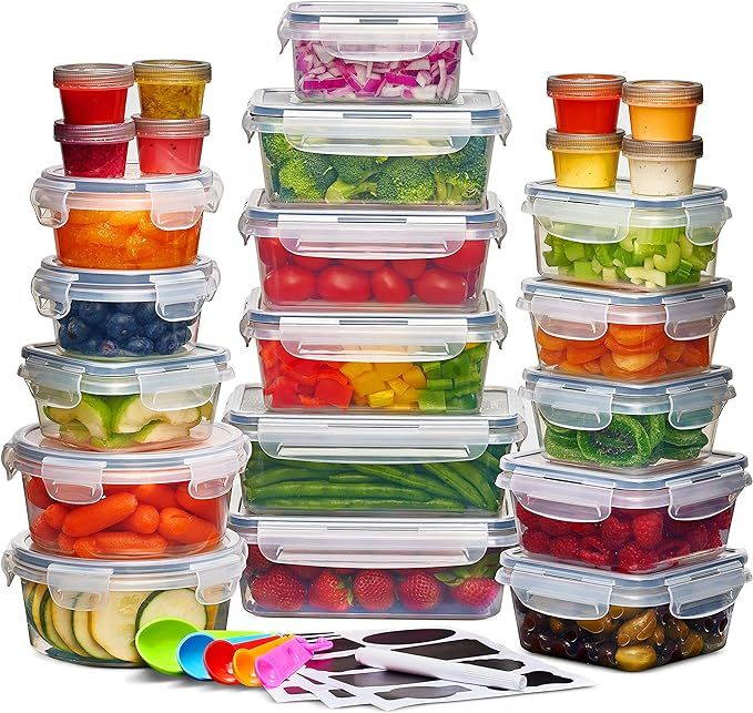 24 Pack Airtight Food Storage Container Set - BPA Free Clear Plastic Kitchen and Pantry Organizat... | Amazon (US)