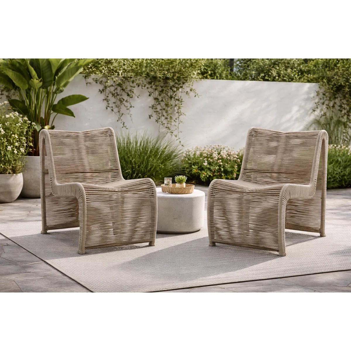 Amaury Metal Outdoor Armless Lounge Chair (Set of 2) | Wayfair North America