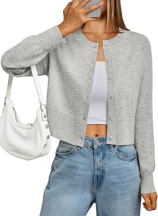 LILLUSORY Cropped Lightweight Cardigan Sweaters for Women Crew Neck Summer Clothes Fashion Spring... | Amazon (US)