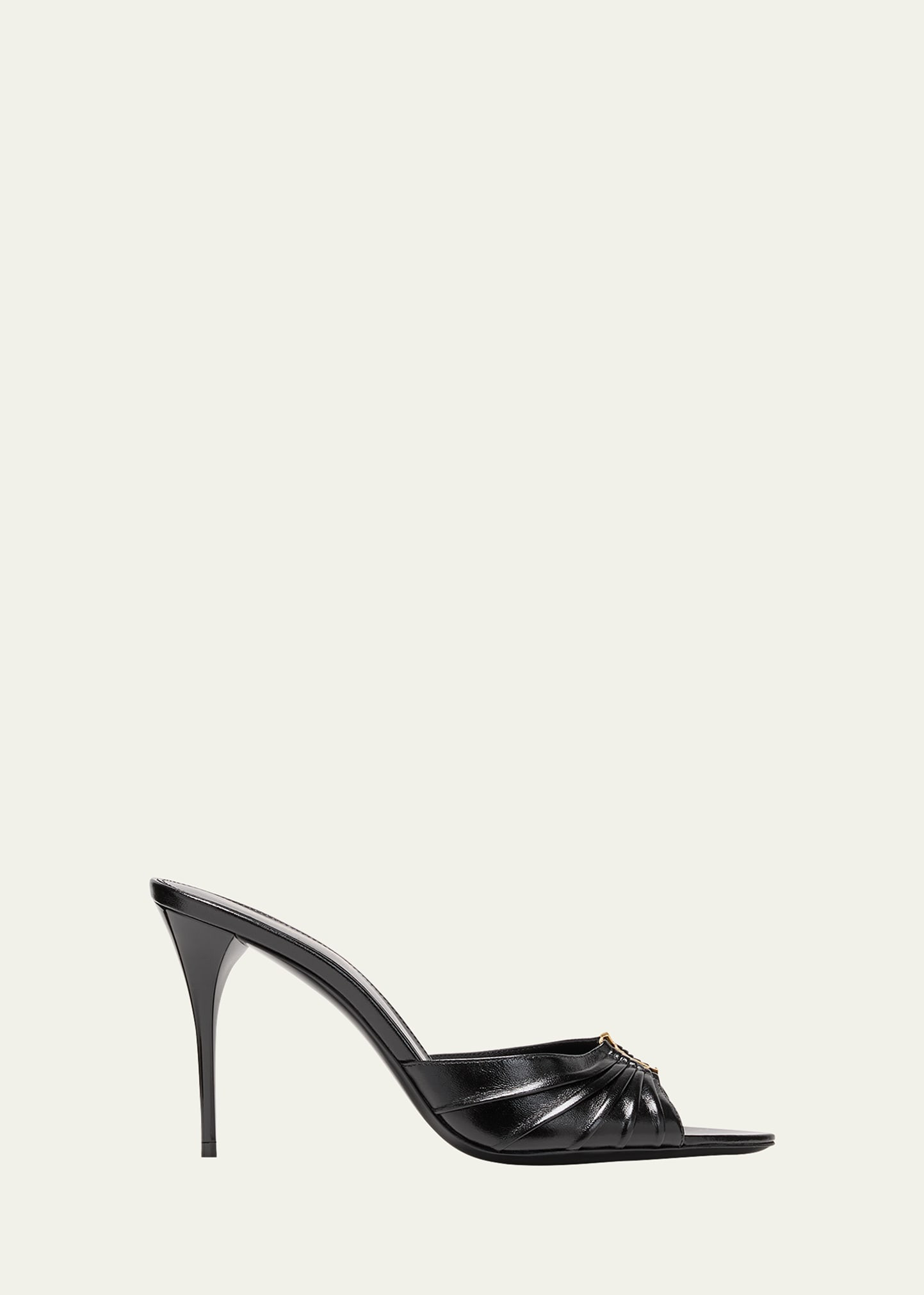 Saint Laurent Babylone YSL Ruched Leather Mule Sandals | Bergdorf Goodman
