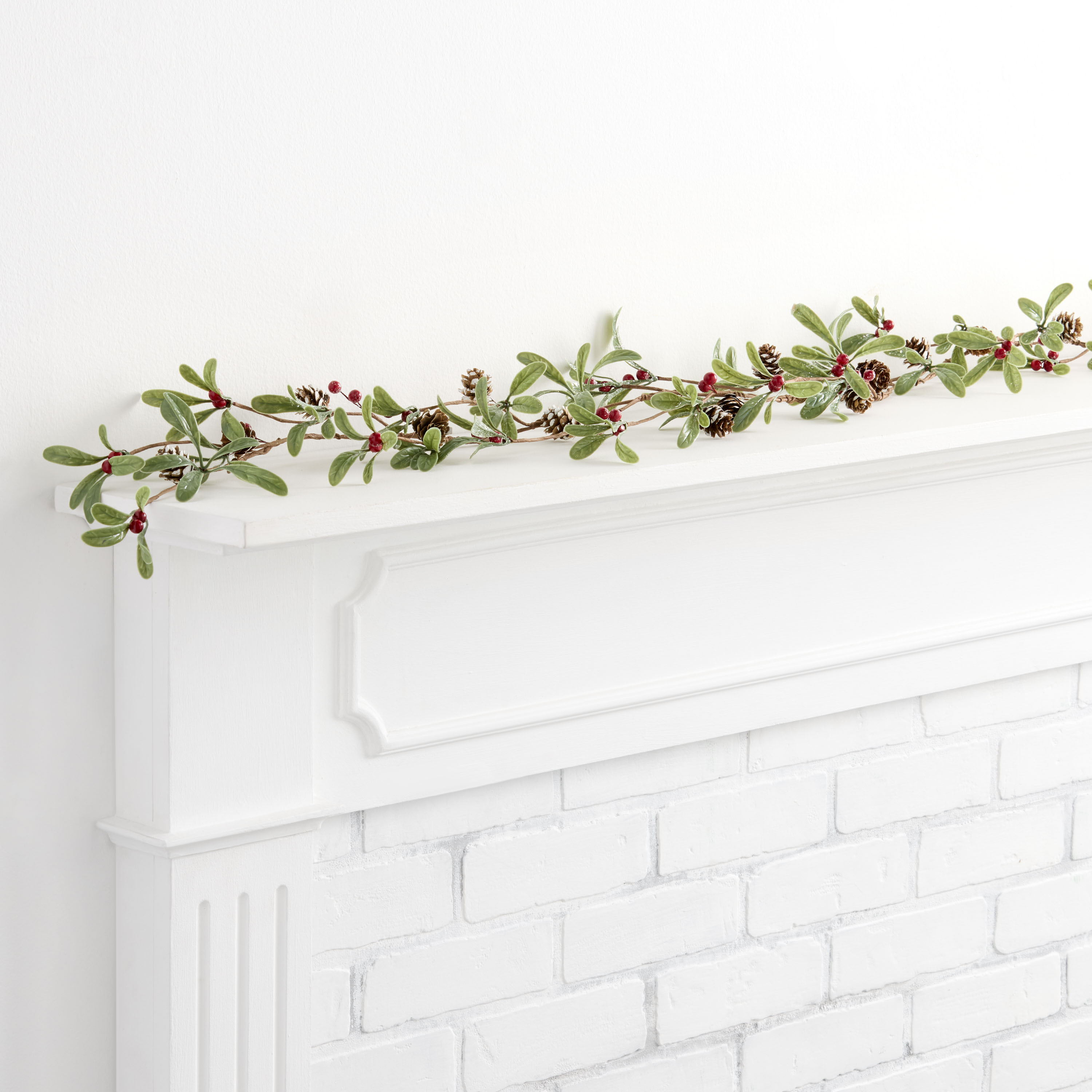 Icy Mini Pinecone and Sage Leaves Garland with Red Berries | World Market