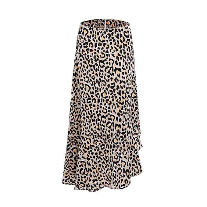 Women's Casual Zipper Leopard Midi Flowy Pleated Skirt | Amazon (US)