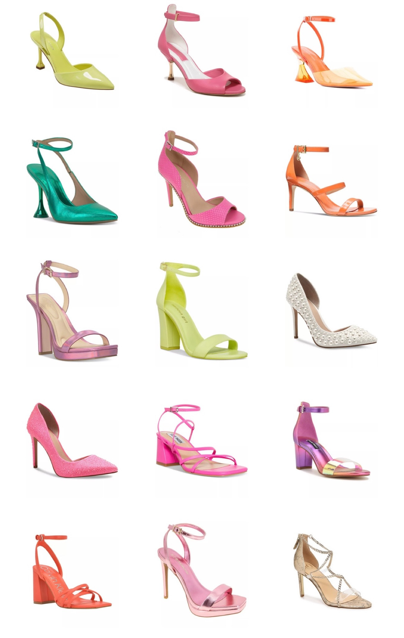 Summer heels. Colorful pumps. Pink shoes. Green sandals. Macys shoes. High heel sandals. Neon sandals. Orange heels. Spring colors. 

#LTKFind #LTKSeasonal #LTKunder100