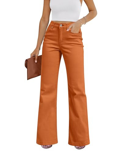 GRAPENT Womens Jeans Size 12 Plus Size High Waisted Flare Ripped Stretchy 70s Outfits Wide Leg Pants 14 Burnt Orange | Amazon (US)