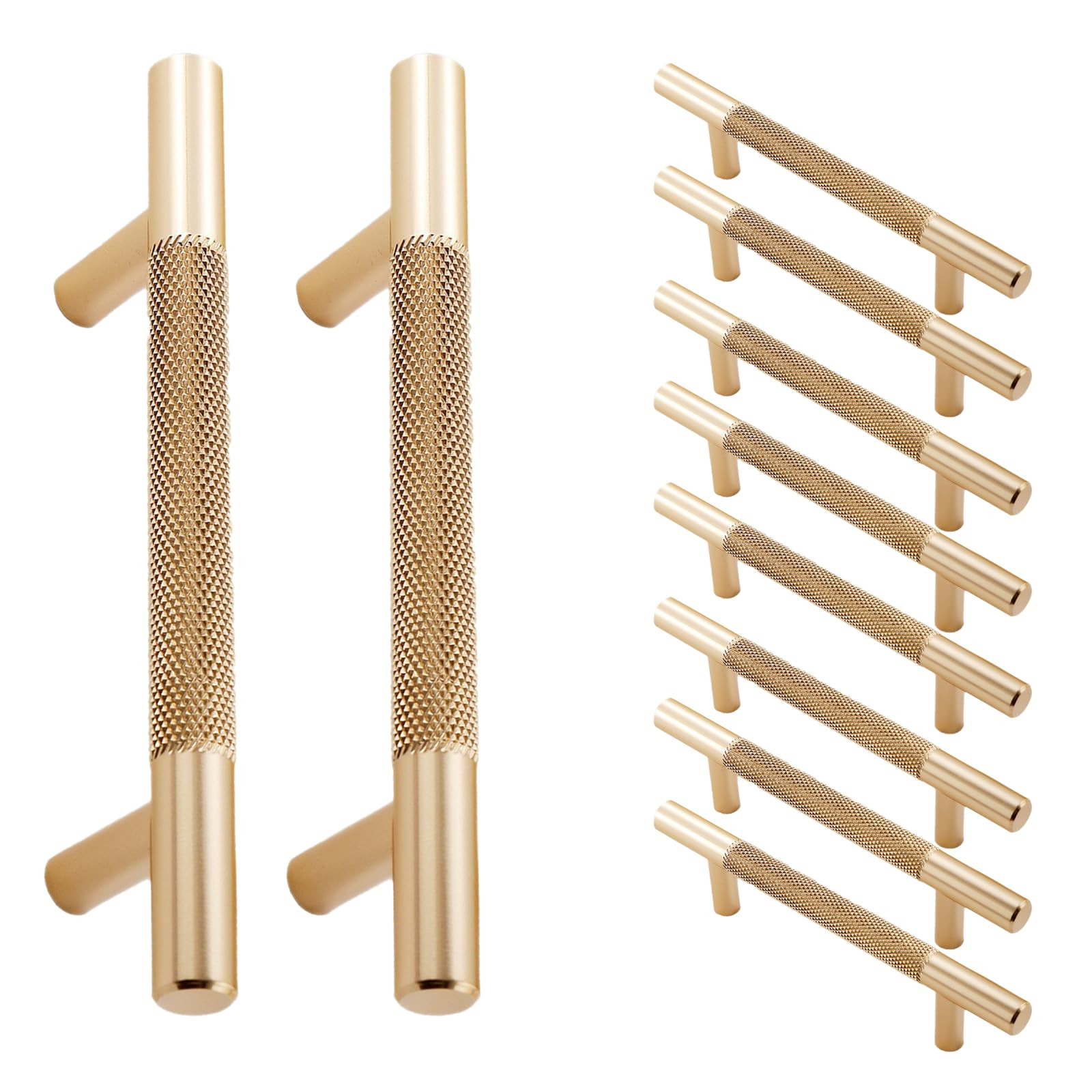 WUWWUT 10 Pack Gold Cabinet Handles 128mm Knurled Drawer Pulls, Aluminum Alloy Kitchen Cupboard H... | Amazon (UK)
