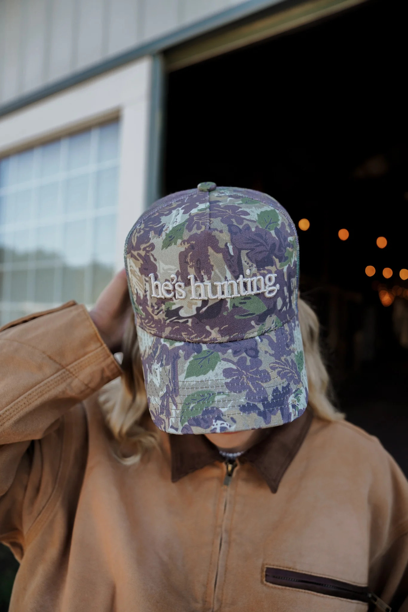 He's Hunting - Camo Vintage Trucker Hat | KenzKustomz