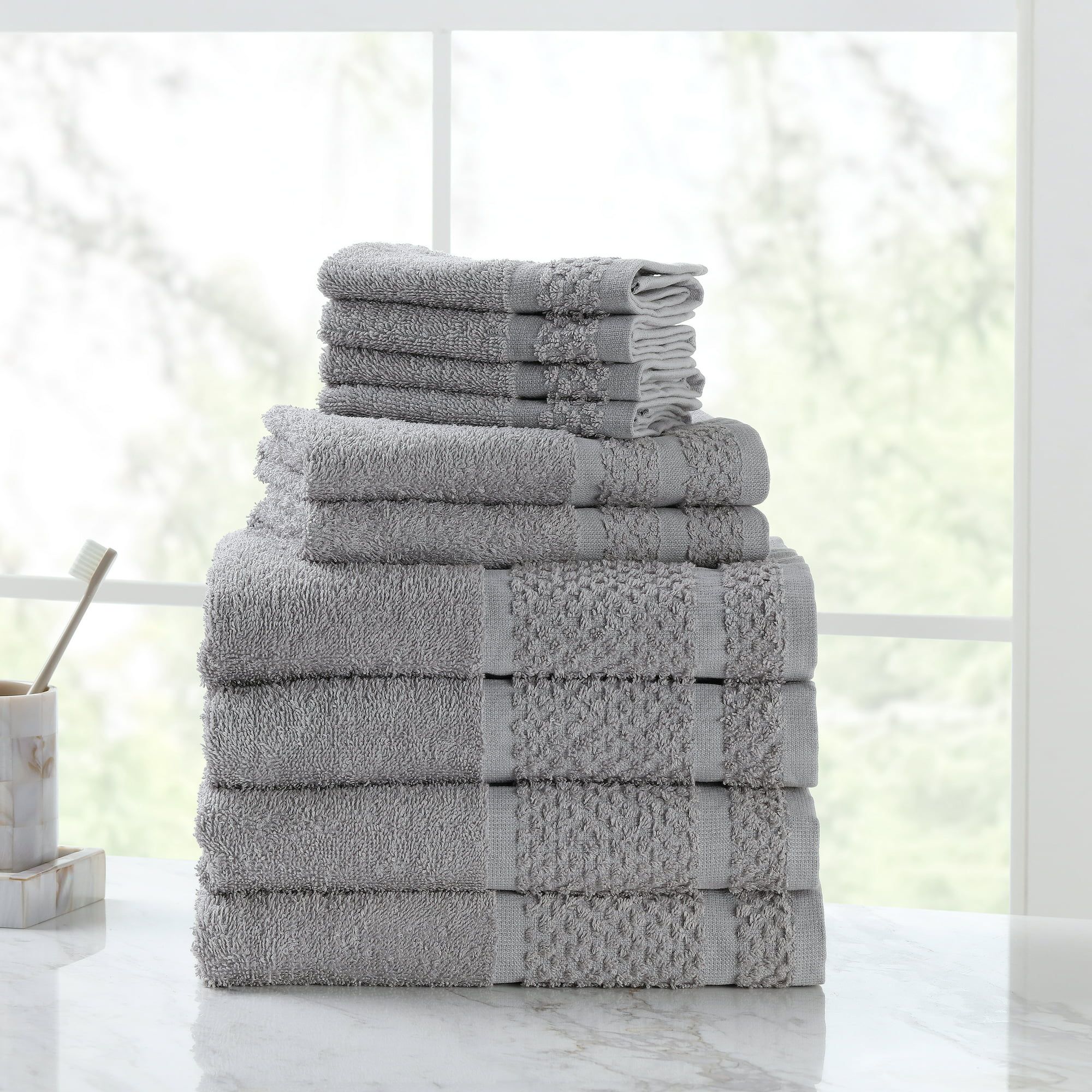 Mainstays 10 Piece Bath Towel Set with Upgraded Softness & Durability, Gray | Walmart (US)