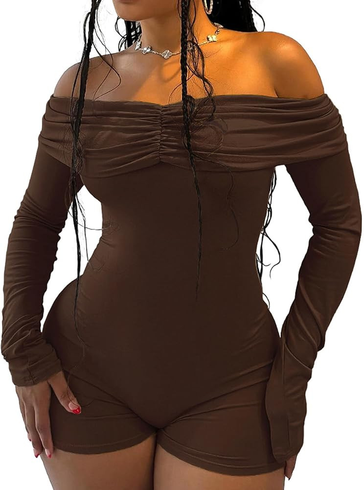 chicyes One Piece Jumpsuits Off The Shoulder Bodysuit Date Night Rompers Long Sleeve Sexy Party C... | Amazon (US)