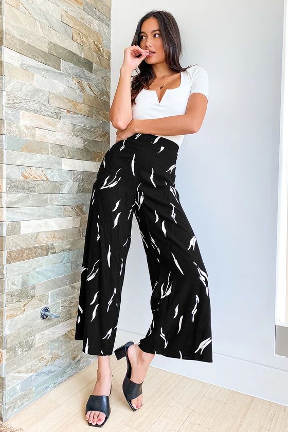 True Work of Art Black Print Culotte Pants | Lulus (US)