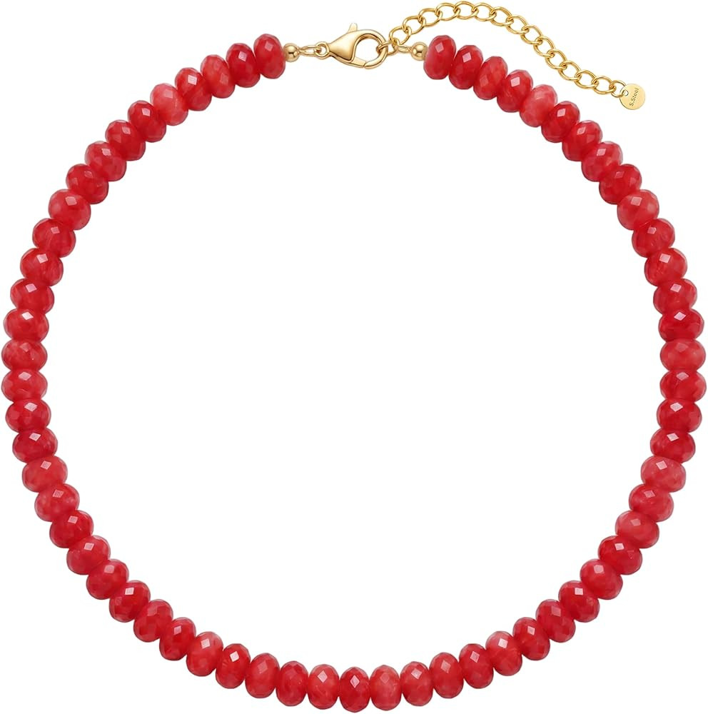 Gemstone Beaded Necklace for Women Colorful Natural Stone Freshwater Pearl Surfer Beach Rainbow N... | Amazon (US)