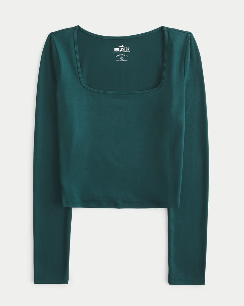 Women's Seamless Fabric Long-Sleeve Square-Neck T-Shirt from Hollister | Hollister (US)