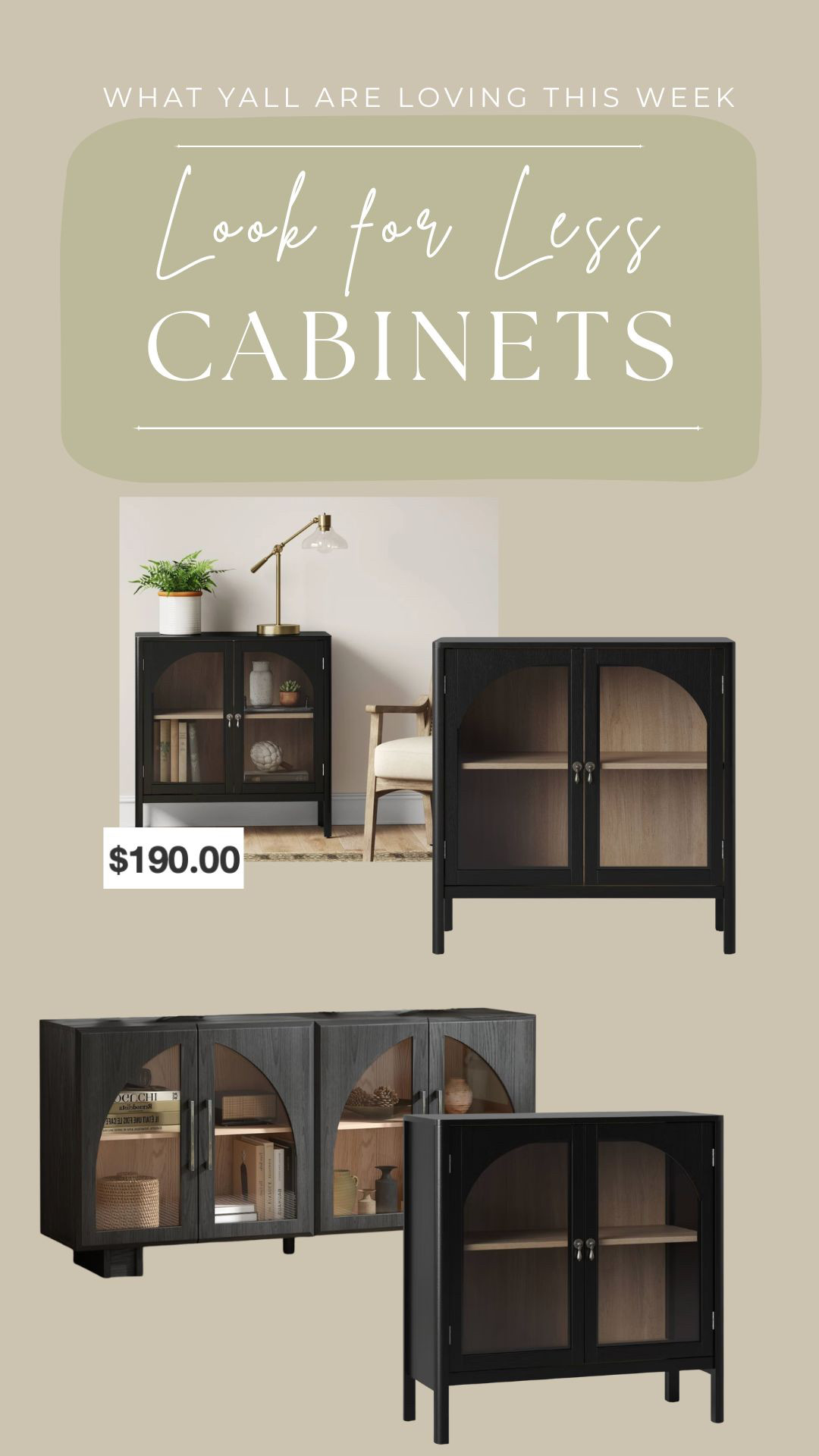  Loving this look-for-less black cabinet that brings such a sleek, minimalist modern feel. The clean lines and glass panels make it perfect for displaying decor while still giving you extra storage. It’s such a chic piece for an entryway or living room and instantly makes the space feel more styled and intentional.

• 
• 
cabinet finds, look for less, black cabinet, minimalist modern, entryway decor, living room styling, glass cabinet, affordable home, elevated style

 

#LTKOver40 #LTKHome #LTKSaleAlert