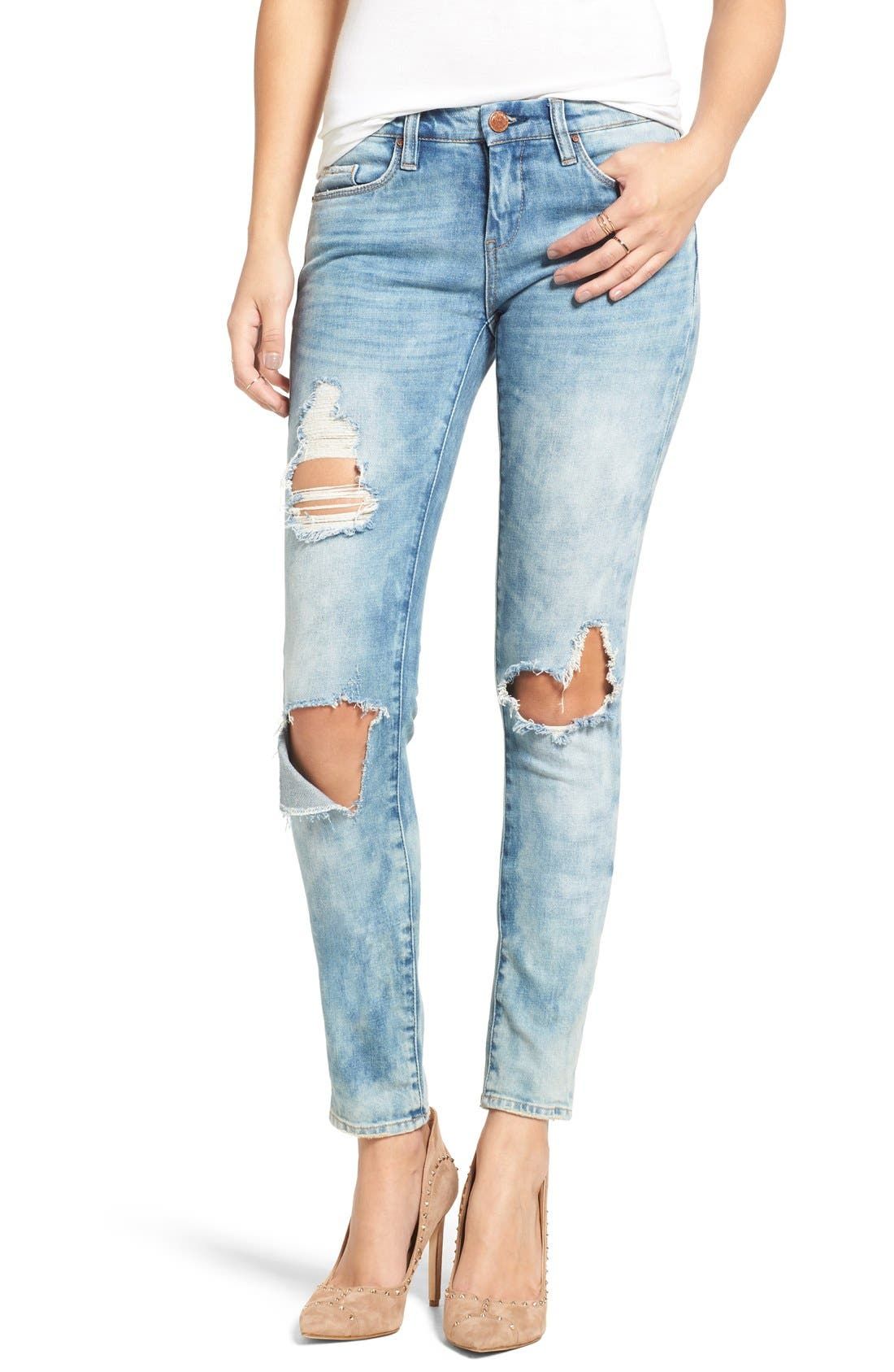 'Good Vibes' Distressed Skinny Jeans (Medium Wash Blue) | Nordstrom