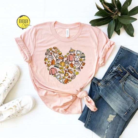 Autumn Doodles Heart Shirt Autumn Shirt Thanksgiving Shirt - Etsy | Etsy (US)