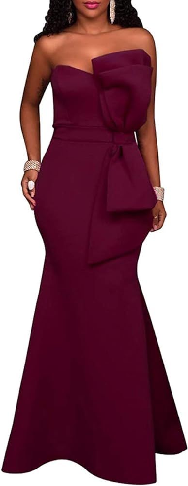 SEBOWEL Women's Sexy Off The Shoulder Bodycon Bow Applique Evening Gown Party Maxi Dress | Amazon (US)