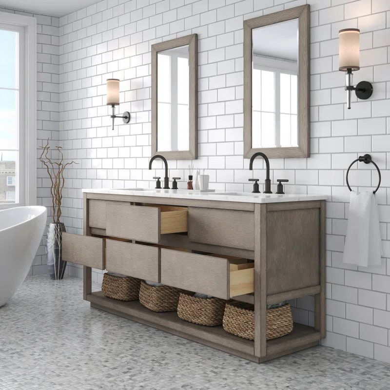 Annaliah 72'' Free Standing Double Bathroom Vanity with Carrara Marble Top | Wayfair North America