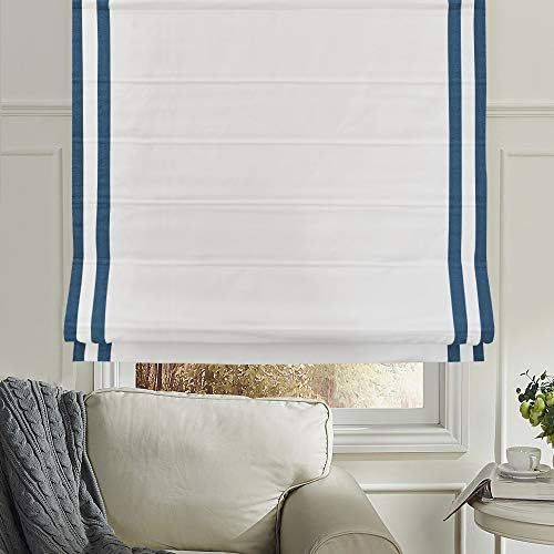 Artdix Roman Shades Blackout Window Shades - White Navy Ribbon Fabric Light Filtering Custom Roman S | Amazon (US)