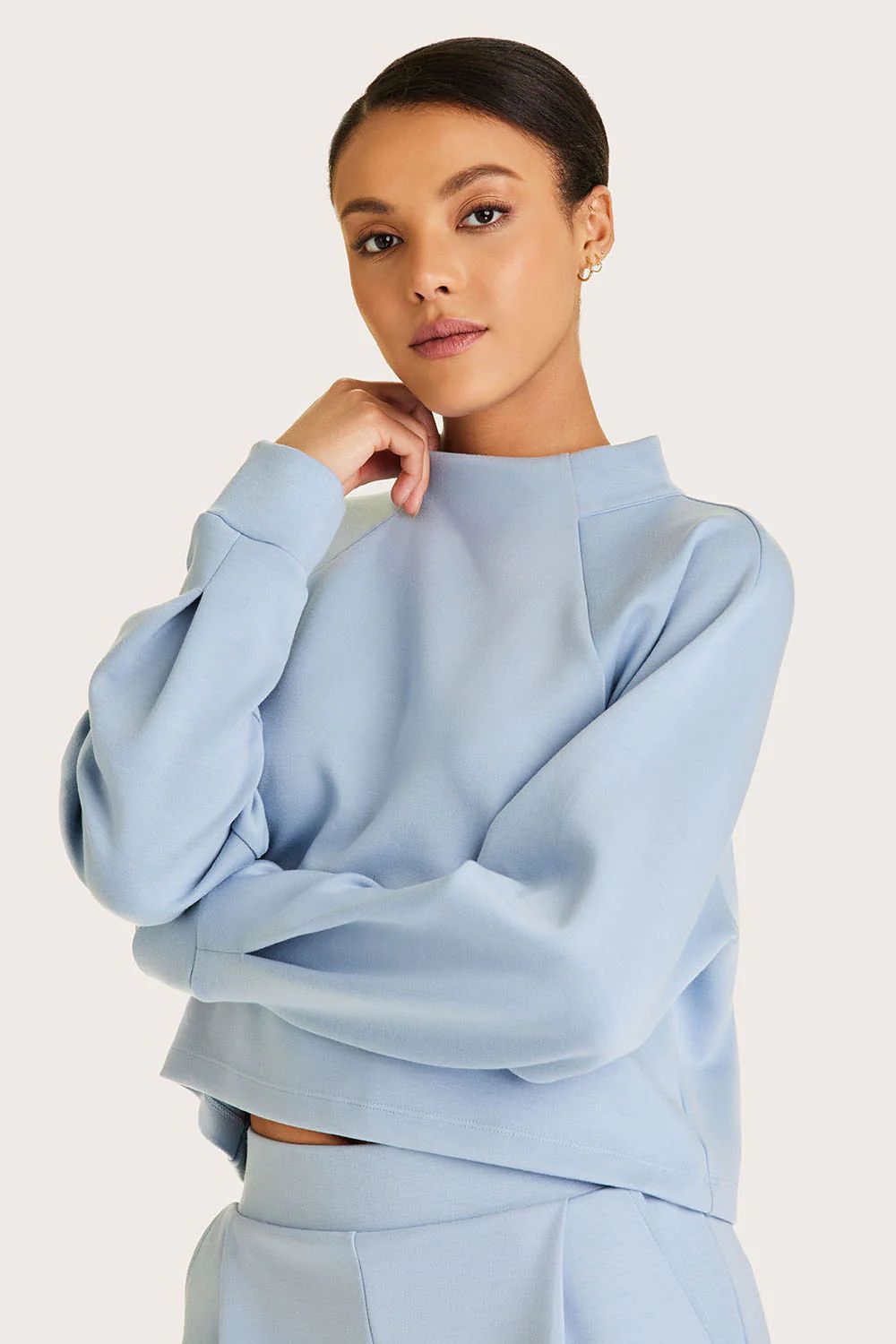 Phoebe Mock Knit - Light Blue Mock Neck Cropped Sweatshirt | Alala | Alala