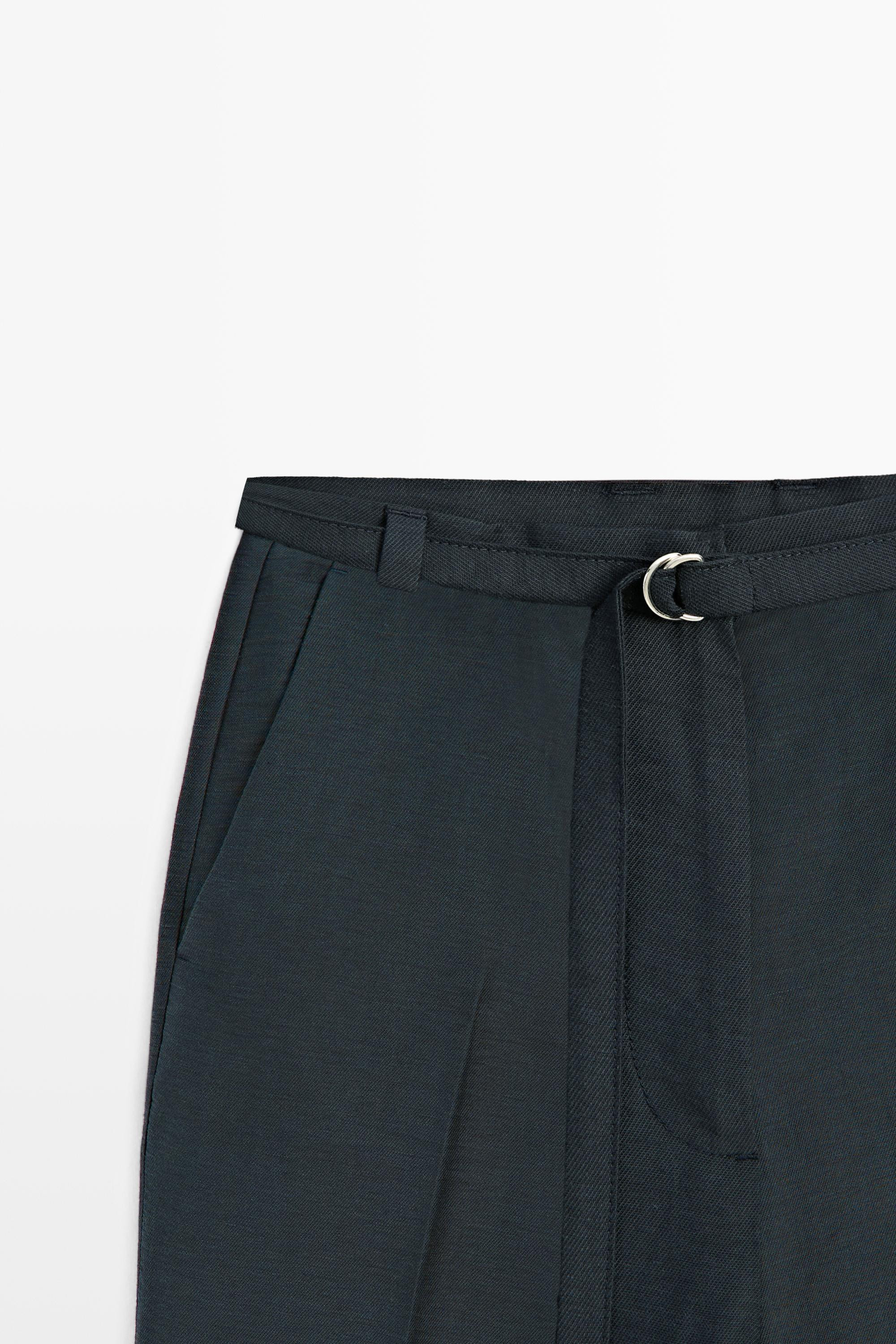 Flowing cotton and linen blend Bermuda shorts with belt | Massimo Dutti US