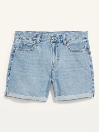 High-Waisted Slouchy Straight Non-Stretch Jean Shorts for Women -- 5-inch inseam | Old Navy (US)