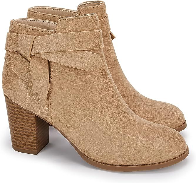 Amazon.com | PiePieBuy Women's Tie Knot Chelsea Pump Ankle Boots Closed Toe Stacked Heel Booties ... | Amazon (US)