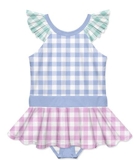 Periwinkle & White Gingham Ruffle Skirted One-Piece - Infant, Toddler & Girls | Zulily