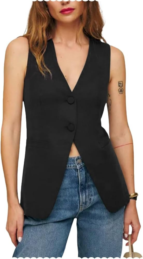 Womens Waistcoat V-Neck Dressy Sleeveless Jacket 2 Button Suit Vests | Amazon (US)