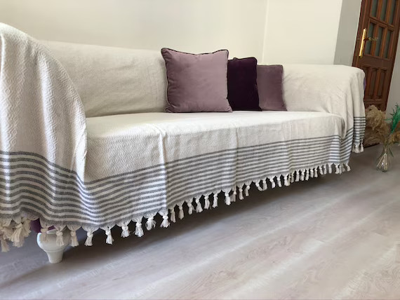 Slipcoverswoven Sofa Cover Cotton Bed Cover Natural Cotton | Etsy | Etsy (US)