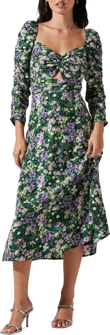 Floral Keyhole Long Sleeve Midi Dress | Nordstrom