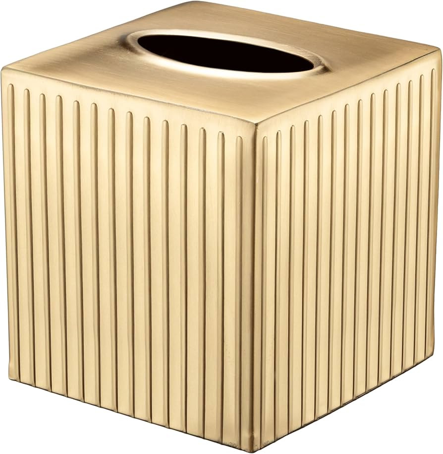 Monarch Abode Tissue Box Cover Square – Handcrafted Ridge Embossed Brushed Gold Metal Tissue Ho... | Amazon (US)