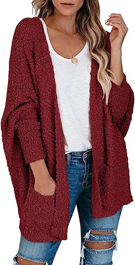 Boncasa Women Popcorn Cardigan Open Front Sweater Batwing Sleeve Casual Oversized Chunky Fuzzy Kn... | Amazon (US)