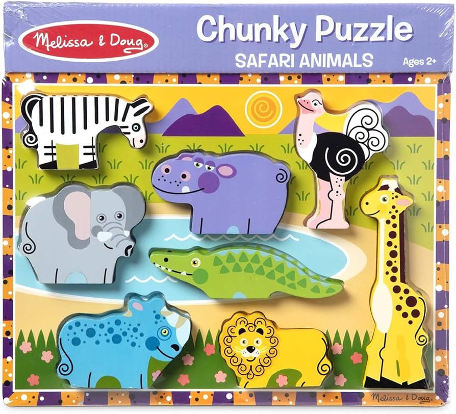 Melissa & Doug Safari Wooden Chunky Puzzle (8 pcs) - Wooden Puzzles for Toddlers, Animal Puzzles ... | Amazon (US)