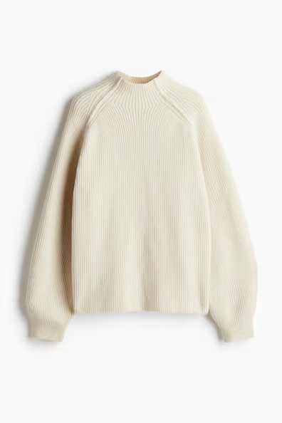 H & M - Rib-Knit Mock Turtleneck Sweater - Beige | H&M (US + CA)