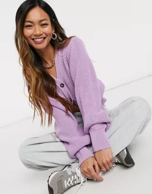 Glamorous cropped knitted cardigan with balloon sleeves in lilac | ASOS (Global)