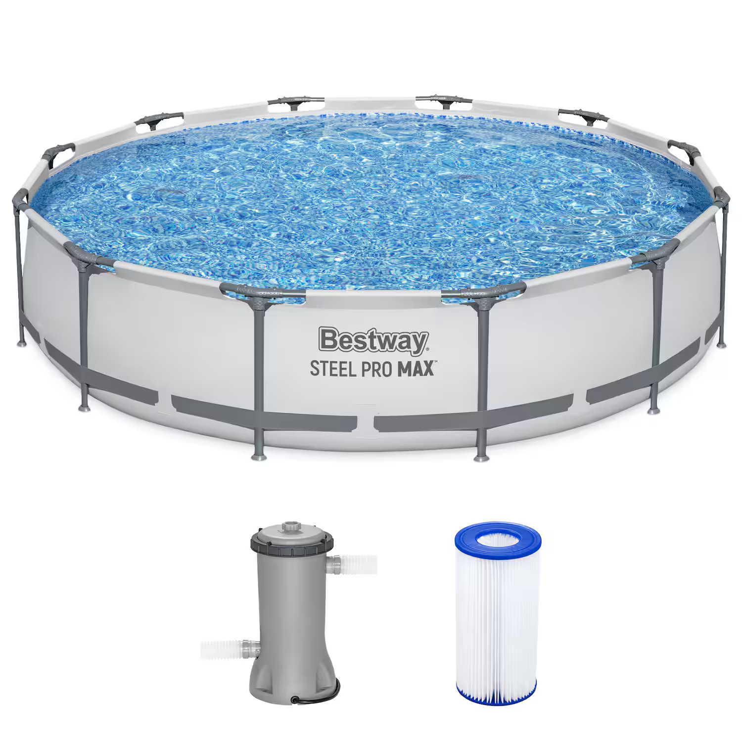 Bestway - Steel Pro MAX 12 Foot by 30 Inch Above Ground Swimming Pool Set - Gray | Best Buy U.S.
