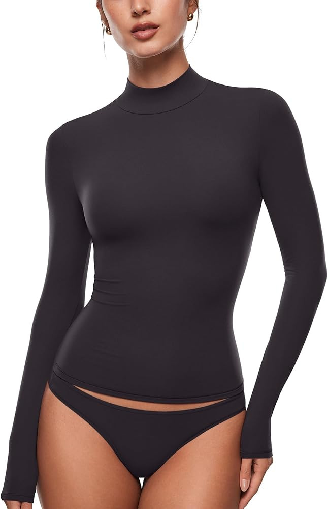 INLYRIC Women's Inbarely Soft Mock Turtleneck Double Lined Long Sleeve Tops Going Out Slim Fitted... | Amazon (US)